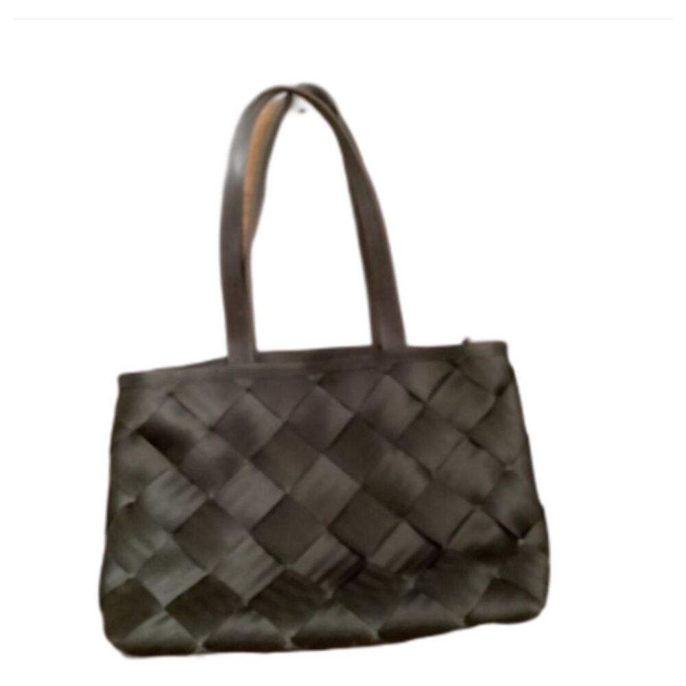 MAGGIE BAGS CLASSIC BLACK WOVEN SEATBELT BAG HEAVYWEUGHT LARGE DOUBLE HANDLES